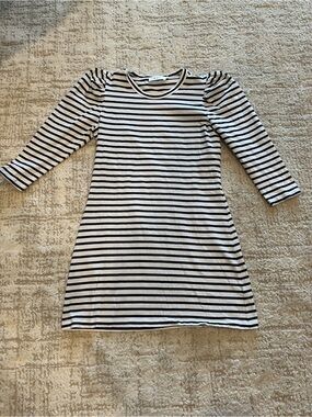 A.L.C. Black White Striped Puff Sleeve Cotton Mini Dress Size S